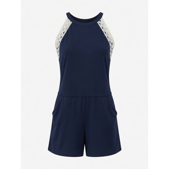 Lilly Pulitzer Pants - Lilly Pulitzer Romper Lala Resort Navy Blue Crochet Trim Sz S Coastal Vacation
